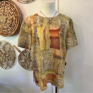 Vintage KC Studio‎ Abstract Print Blouse Short Sleeve Retro Artsy 80s Top Size M